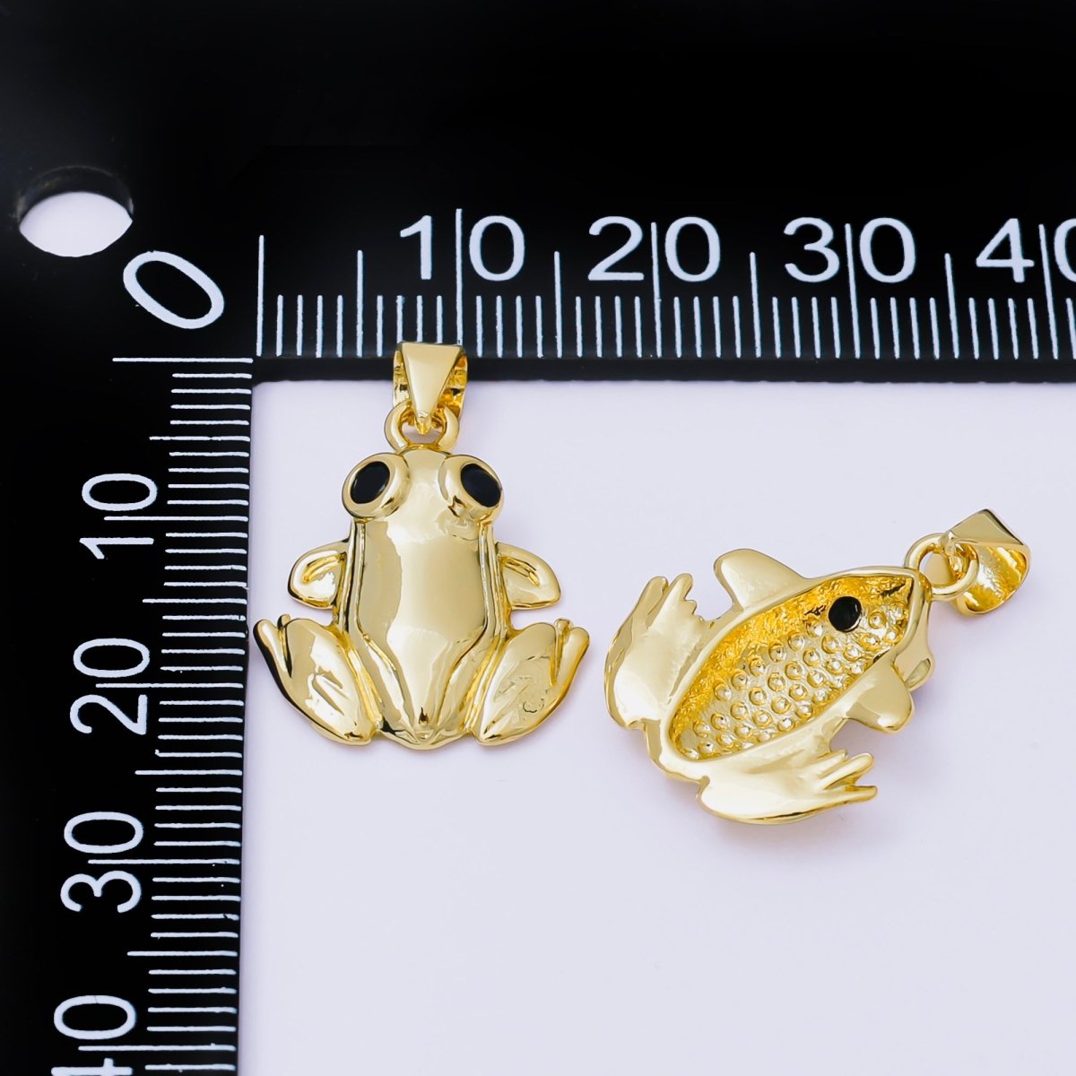 24K Gold Filled 22mm Black Round CZ Dainty Frog Animals Pendant | AA1624 - DLUXCA