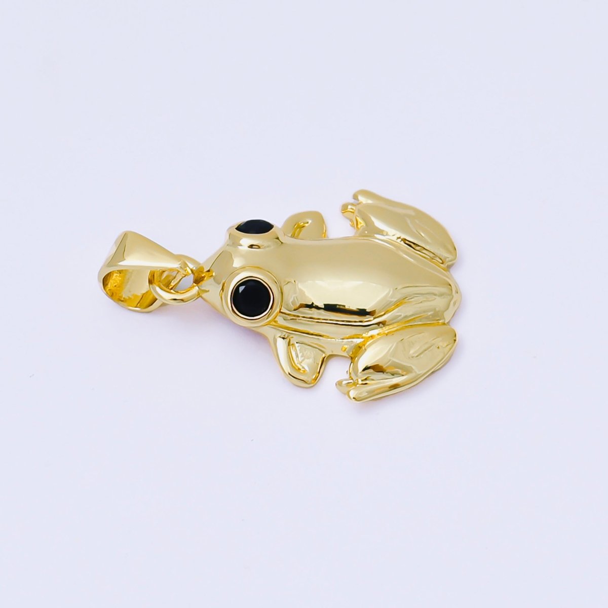 24K Gold Filled 22mm Black Round CZ Dainty Frog Animals Pendant | AA1624 - DLUXCA