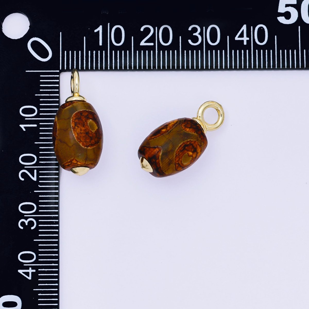 24K Gold Filled 22mm Brown Agate Gemstone Oval Drop Charm | AF1299 - DLUXCA