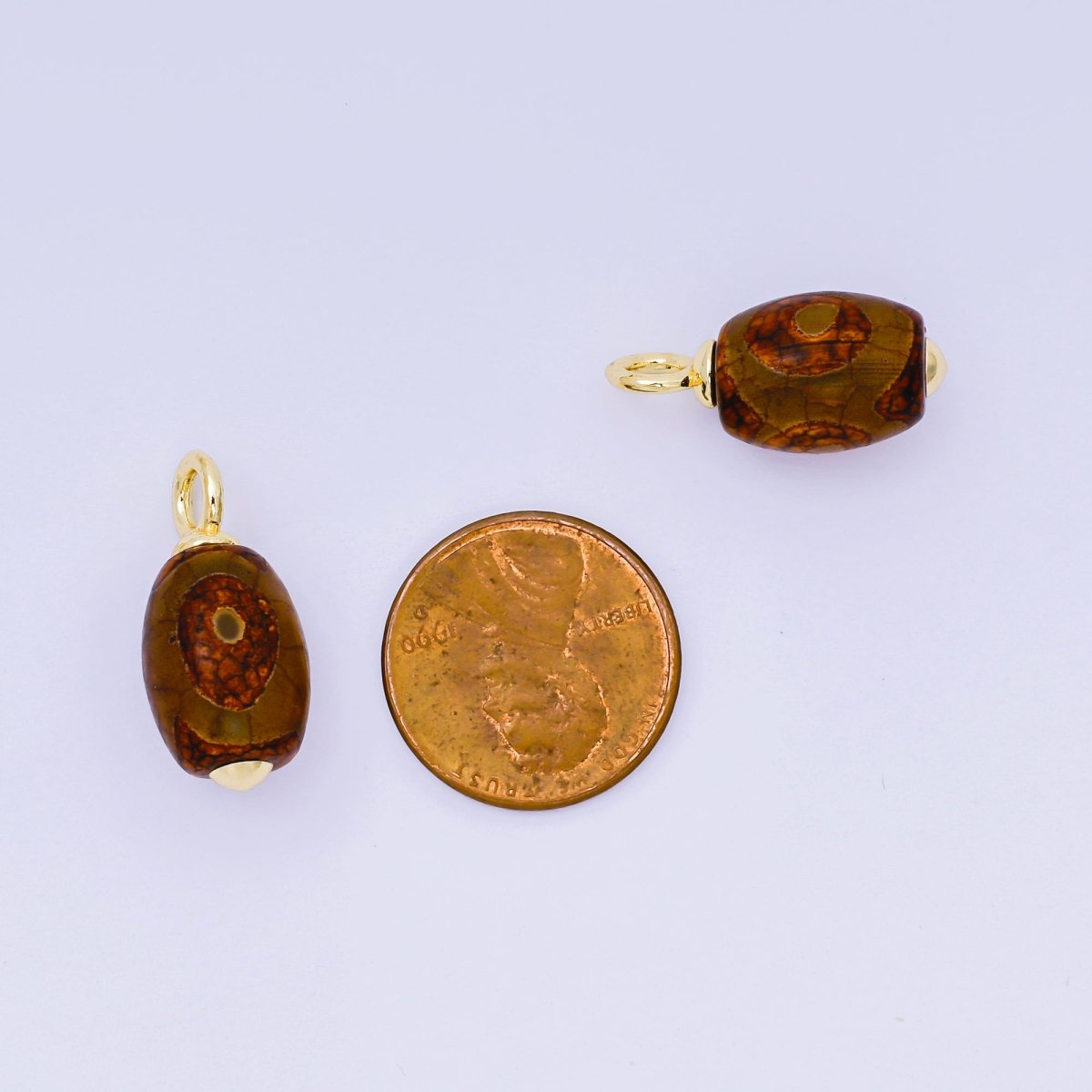 24K Gold Filled 22mm Brown Agate Gemstone Oval Drop Charm | AF1299 - DLUXCA