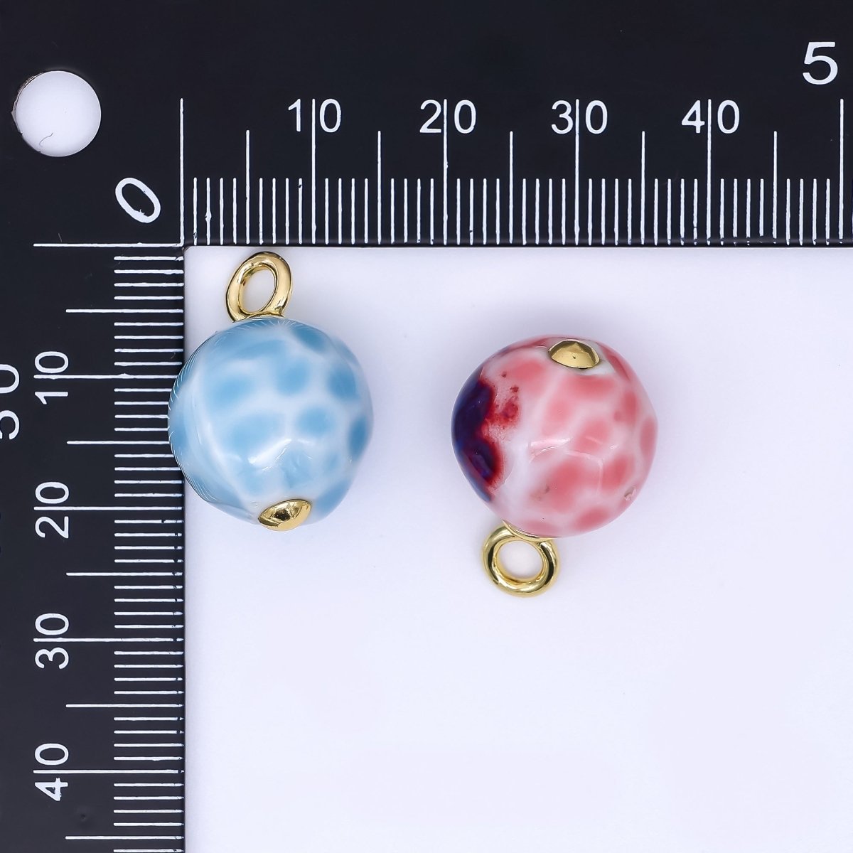24K Gold Filled 22mm Ceramic Art Enchanted Round Orbs Charm | N - 1019 N - 1145 N - 1172 N - 1808 N - 1898 N - 1971 - DLUXCA