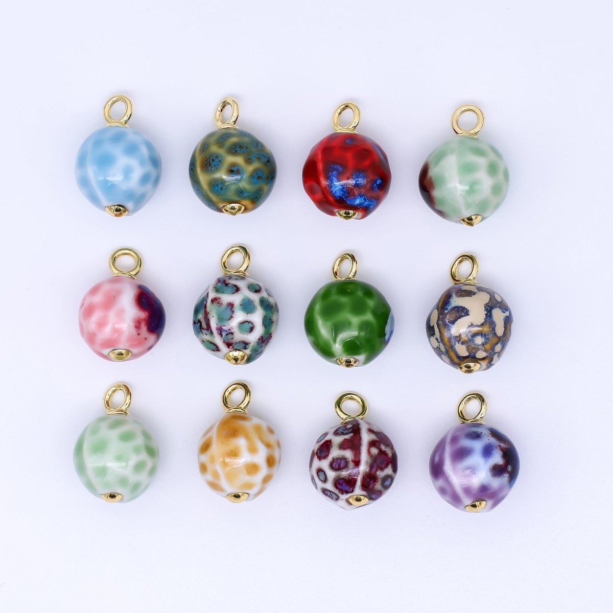 24K Gold Filled 22mm Ceramic Art Enchanted Round Orbs Charm | N - 1019 N - 1145 N - 1172 N - 1808 N - 1898 N - 1971 - DLUXCA