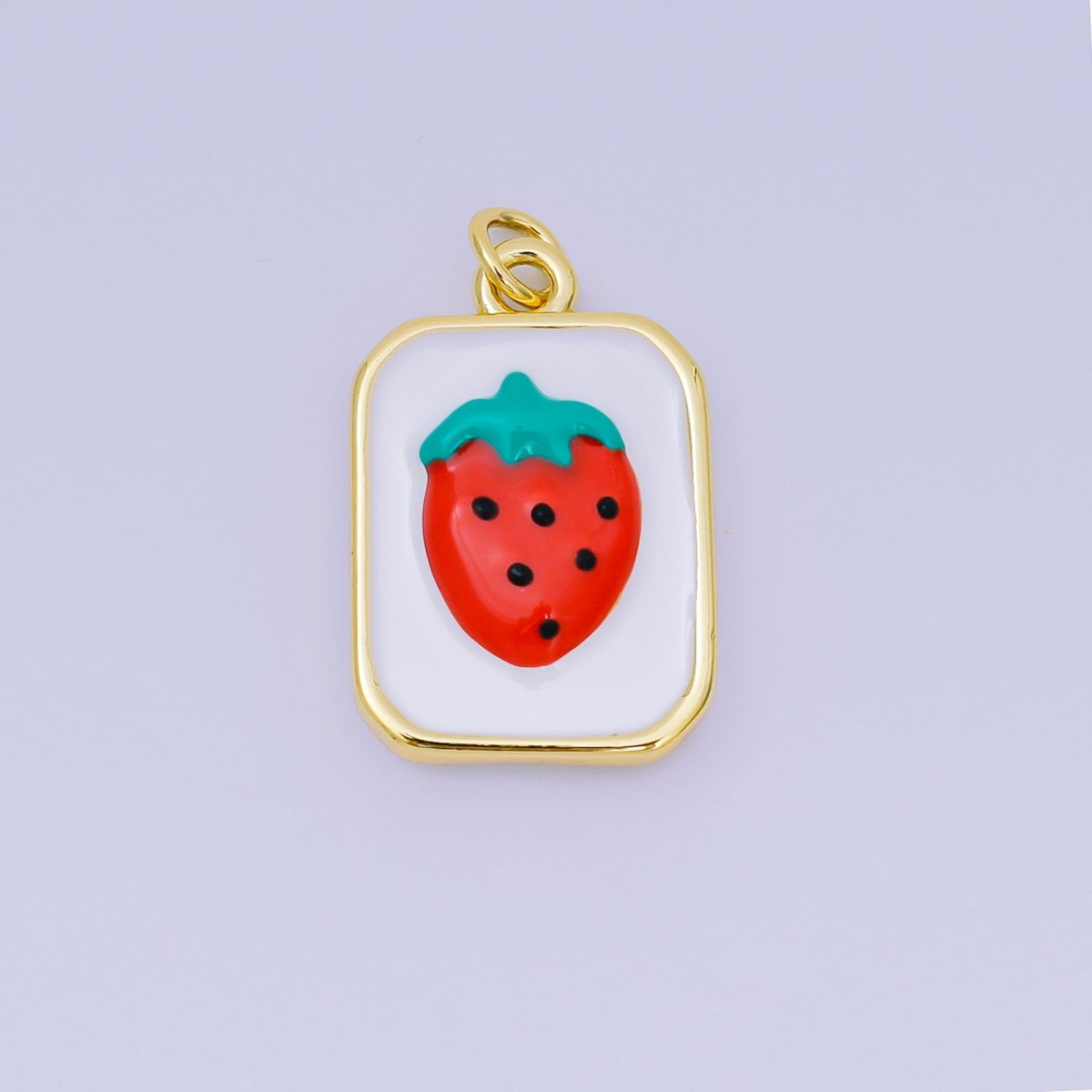 24K Gold Filled 22mm Enamel Art Red Strawberry Fruit Charm | AJ - 486 - DLUXCA