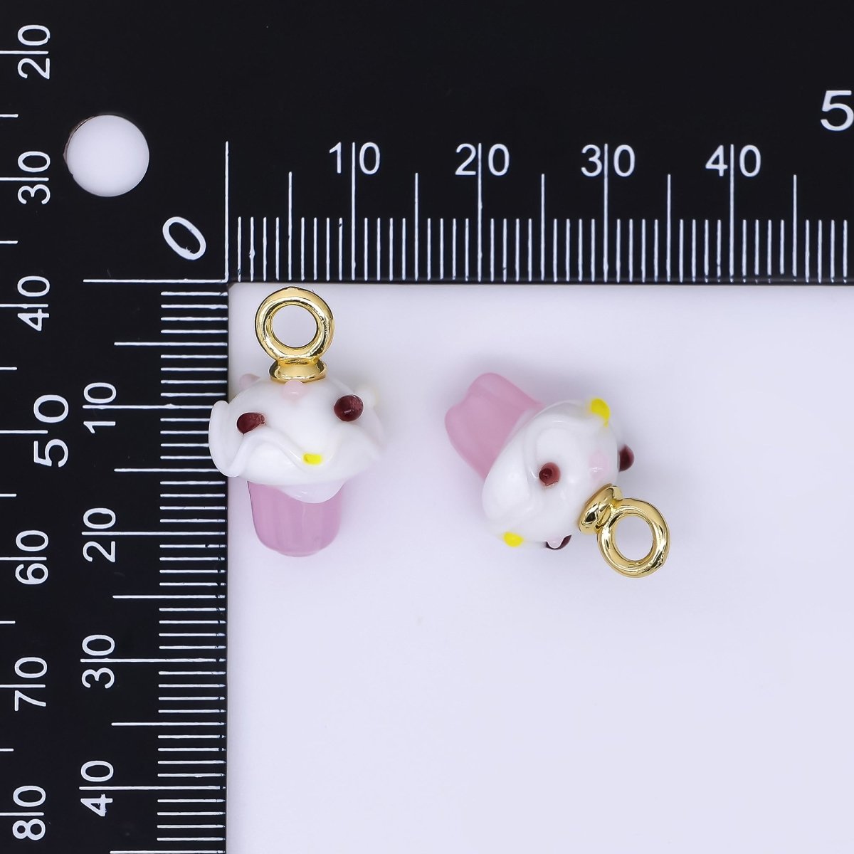 24K Gold Filled 22mm Glass Art Soft - Pink Sweet Cupcake Charm | AH - 626 - DLUXCA