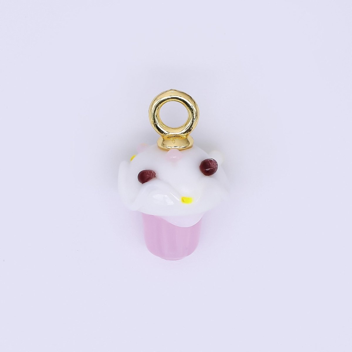 24K Gold Filled 22mm Glass Art Soft - Pink Sweet Cupcake Charm | AH - 626 - DLUXCA
