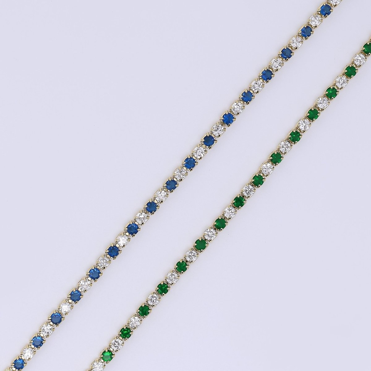 24K Gold Filled 2.2mm Green, Blue Round CZ Alternating Two Colors Tennis Chain 16 Inch Necklace with Extender | WA - 3810 - WA - 3811 - DLUXCA