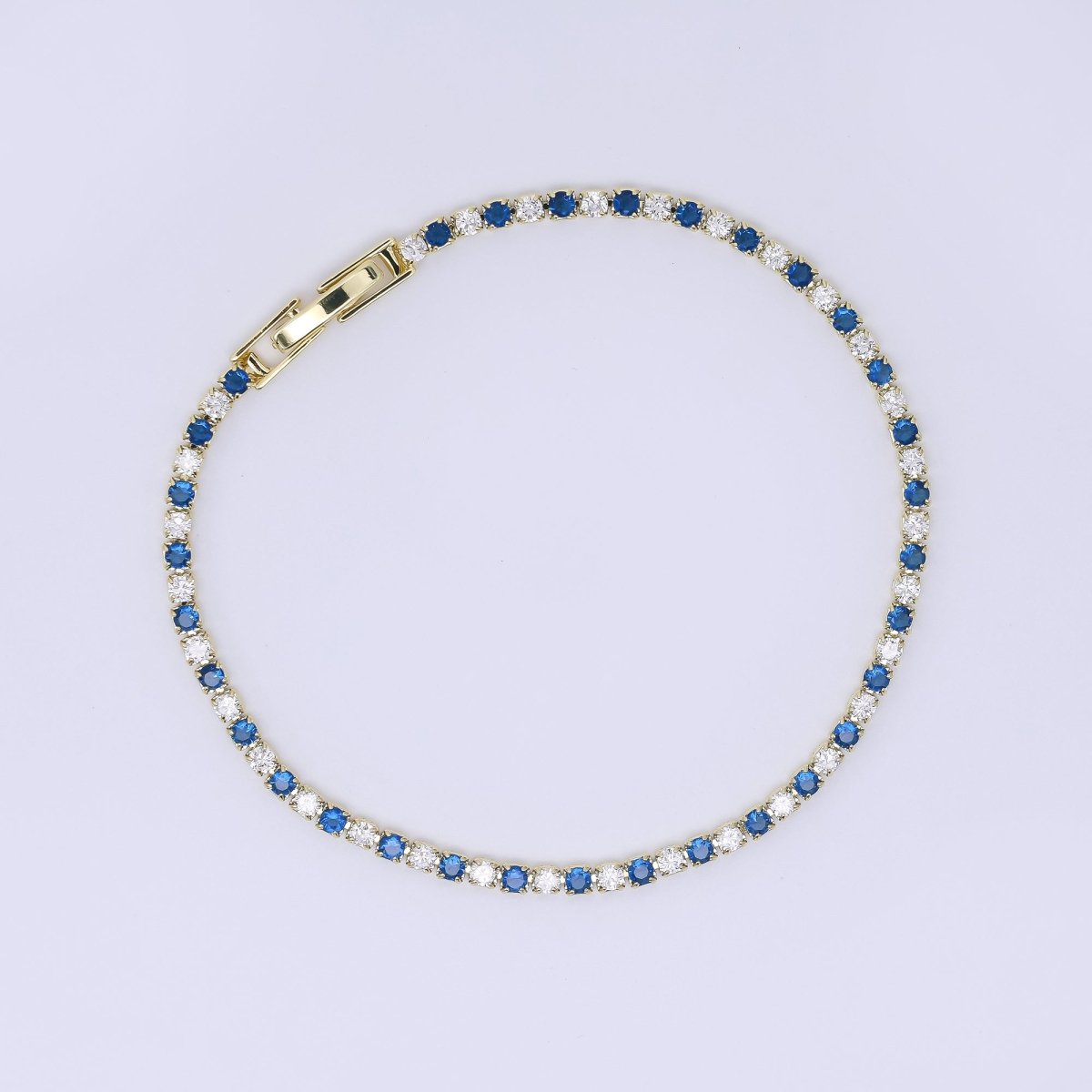 24K Gold Filled 2.2mm Green, Blue Round CZ Alternating Two - Toned 7 Inches Tennis Bracelet | WA - 3819 - WA - 3820 - DLUXCA