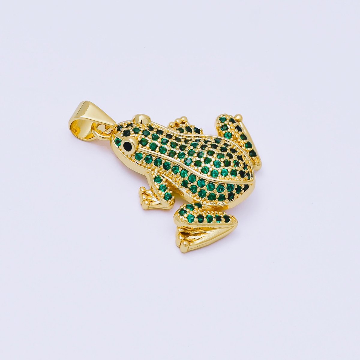 24K Gold Filled 22mm Green Micro Paved CZ Toad Frog Animals Pendant | AA1623 - DLUXCA