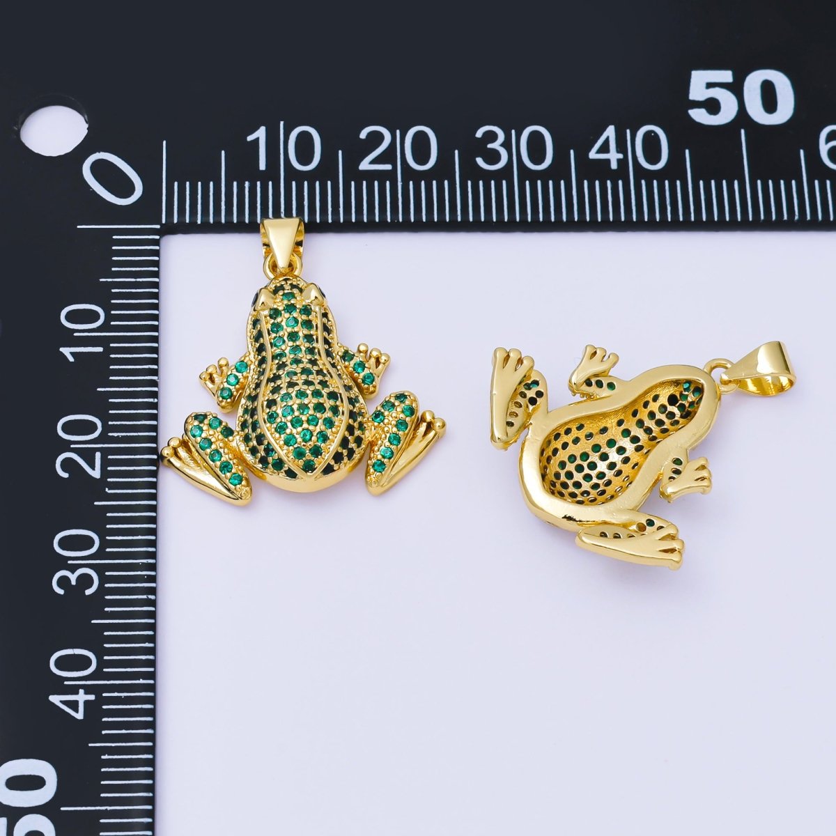 24K Gold Filled 22mm Green Micro Paved CZ Toad Frog Animals Pendant | AA1623 - DLUXCA