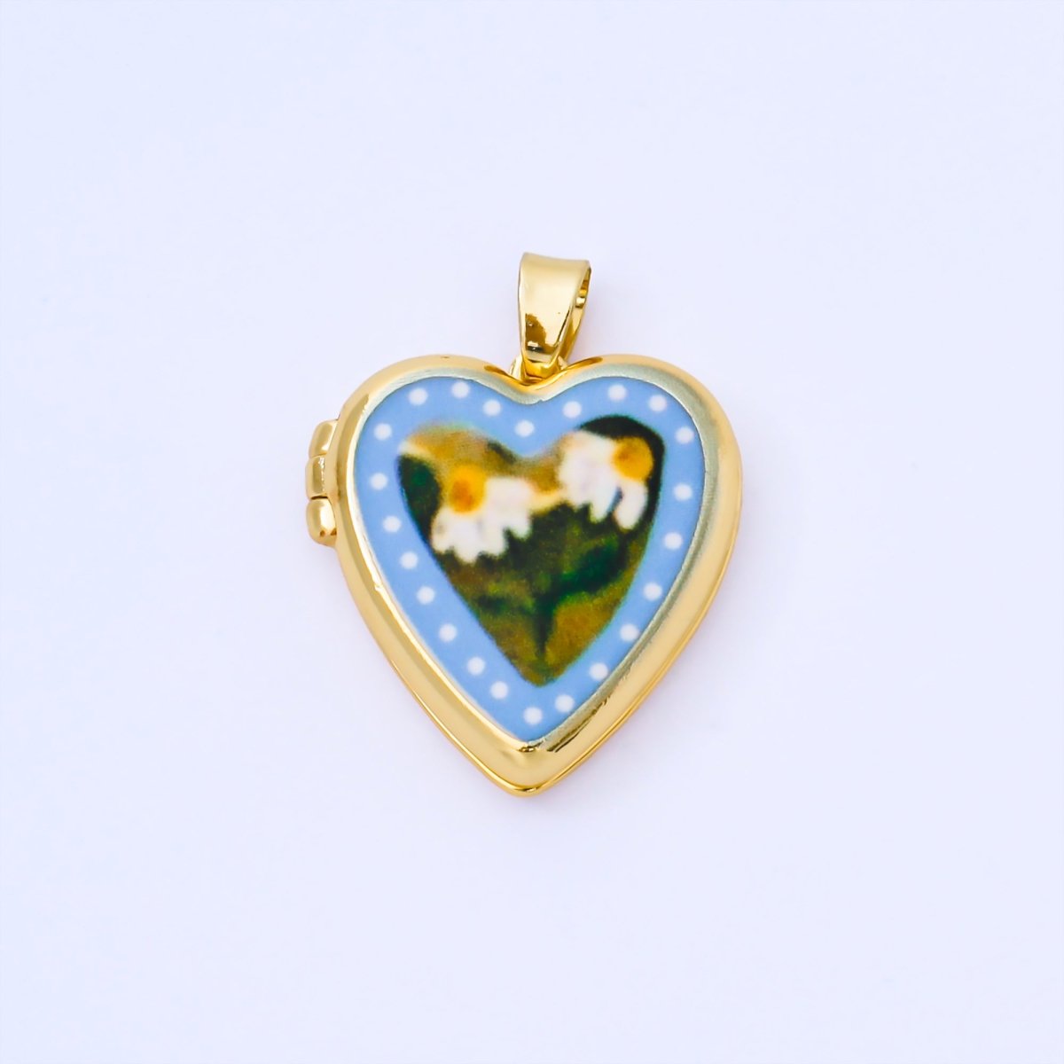 24K Gold Filled 22mm Hand - Painted Enamel Heart - Shaped Locket Flower Pendant | AA1613 ~ AA1617 - DLUXCA