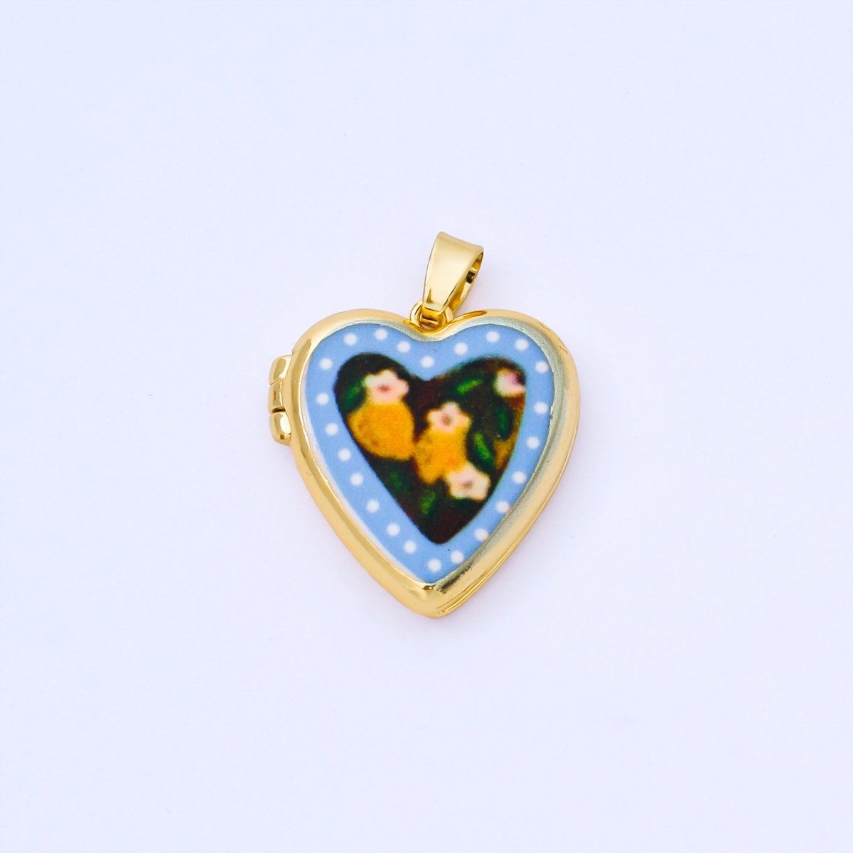 24K Gold Filled 22mm Hand - Painted Enamel Heart - Shaped Locket Flower Pendant | AA1613 ~ AA1617 - DLUXCA