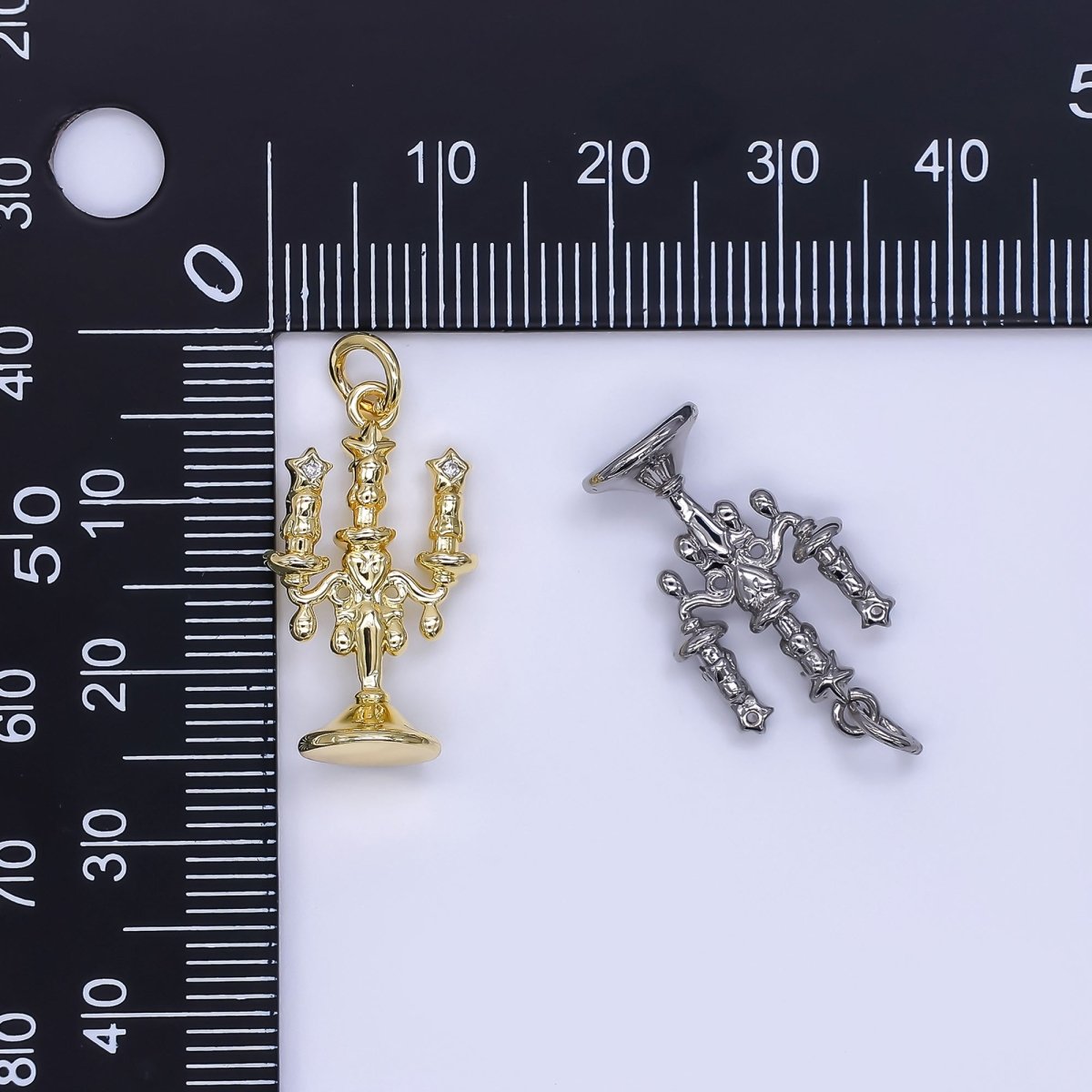24K Gold Filled 22mm Micro Paved CZ Candlestick Holder Charm in Gold & Silver | AJ - 511 - DLUXCA