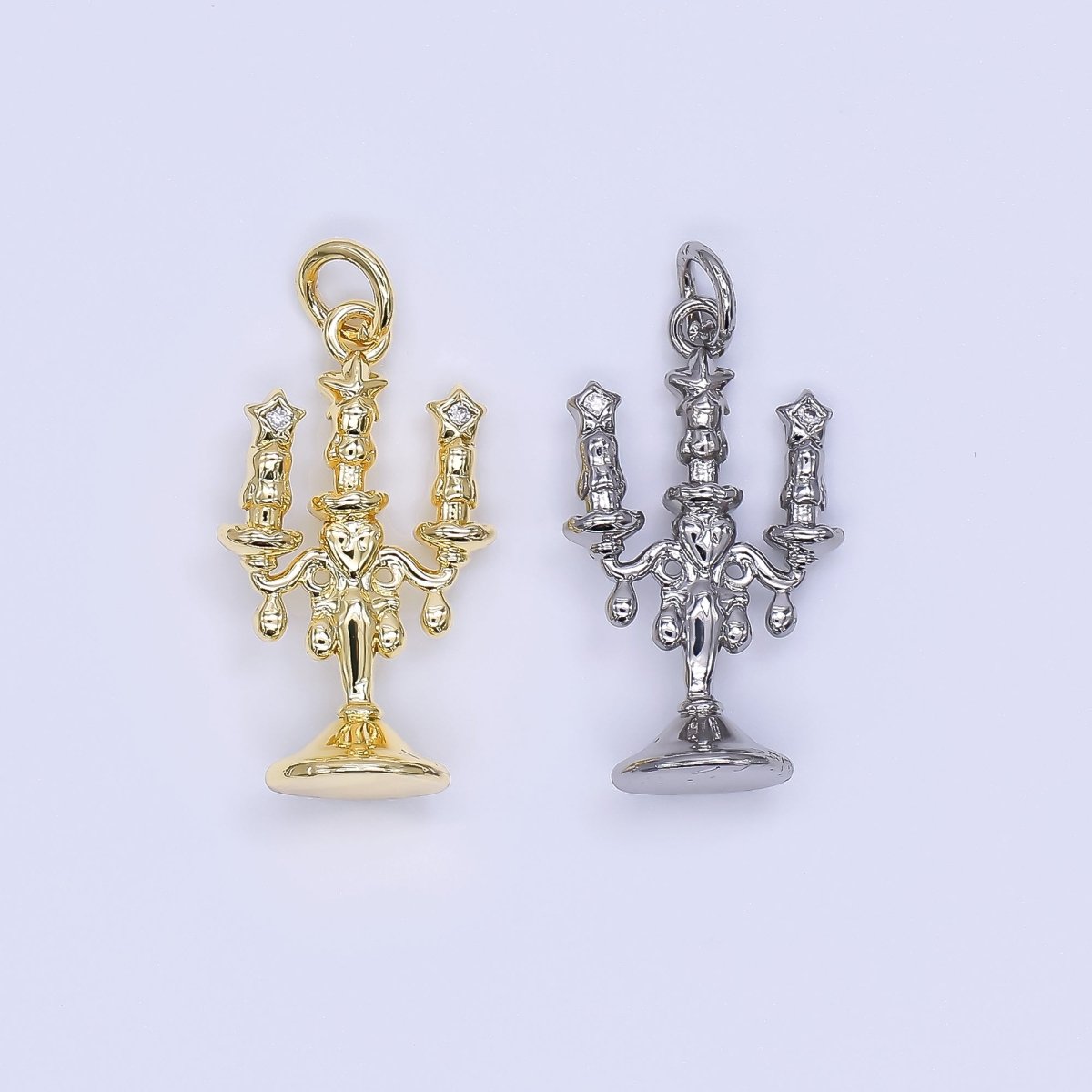 24K Gold Filled 22mm Micro Paved CZ Candlestick Holder Charm in Gold & Silver | AJ - 511 - DLUXCA
