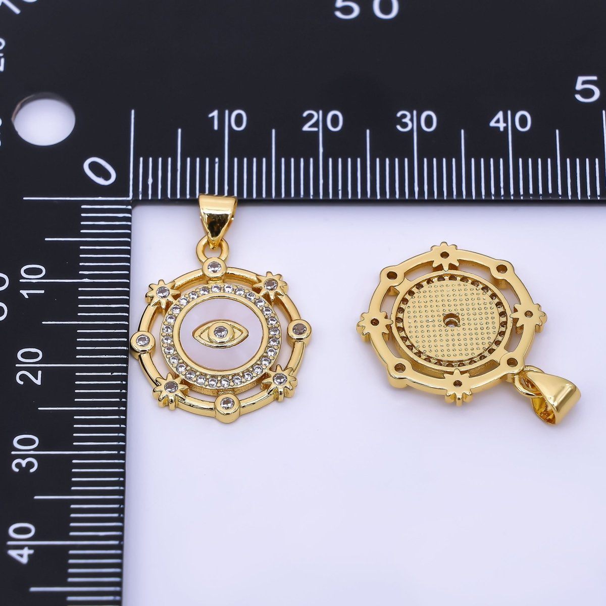 24K Gold Filled 22mm Micro Paved CZ Eye of the Angel & the Sun Charm | AH - 543 - DLUXCA
