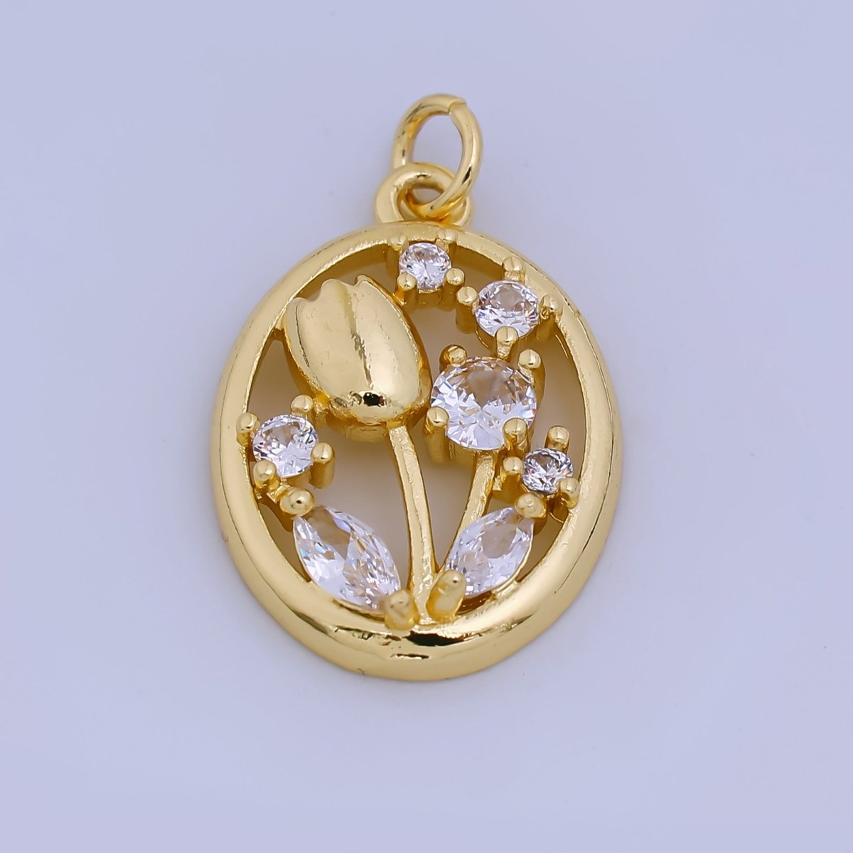 24K Gold Filled 22mm Micro Paved CZ Icy Frost Tulip Flower Charm | AH - 570 - DLUXCA