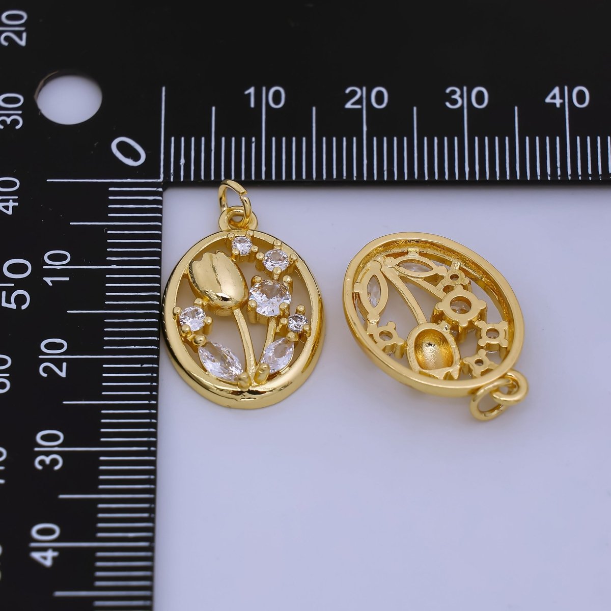 24K Gold Filled 22mm Micro Paved CZ Icy Frost Tulip Flower Charm | AH - 570 - DLUXCA