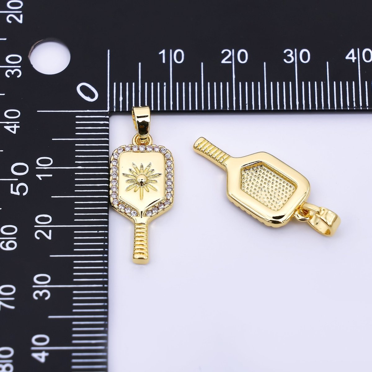 24K Gold Filled 22mm Micro Paved CZ Sun Paddle Sport Charm | AH - 474 - DLUXCA
