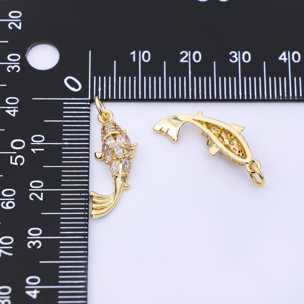 24K Gold Filled 23.5mm Red & Clear Marquise CZ Under the Sea Fish Animals Charm | AJ391 - DLUXCA