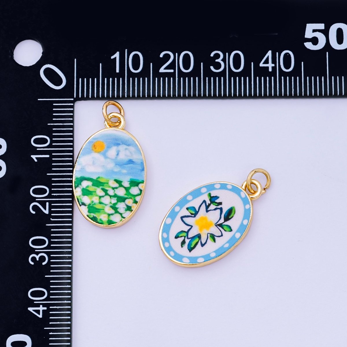 24K Gold Filled 23mm Enamel Art Oval Spring Holiday Charm in Flower, Butterfly, & Nature | AH - 544 AH - 545, AJ - 513, AJ - 514, AJ - 520, AJ - 522, AJ - 528 - AJ530, AJ - 532 - AJ - 535, AJ - 539 AJ - 540, AJ - 544 AJ - 545, AJ - 547 - DLUXCA