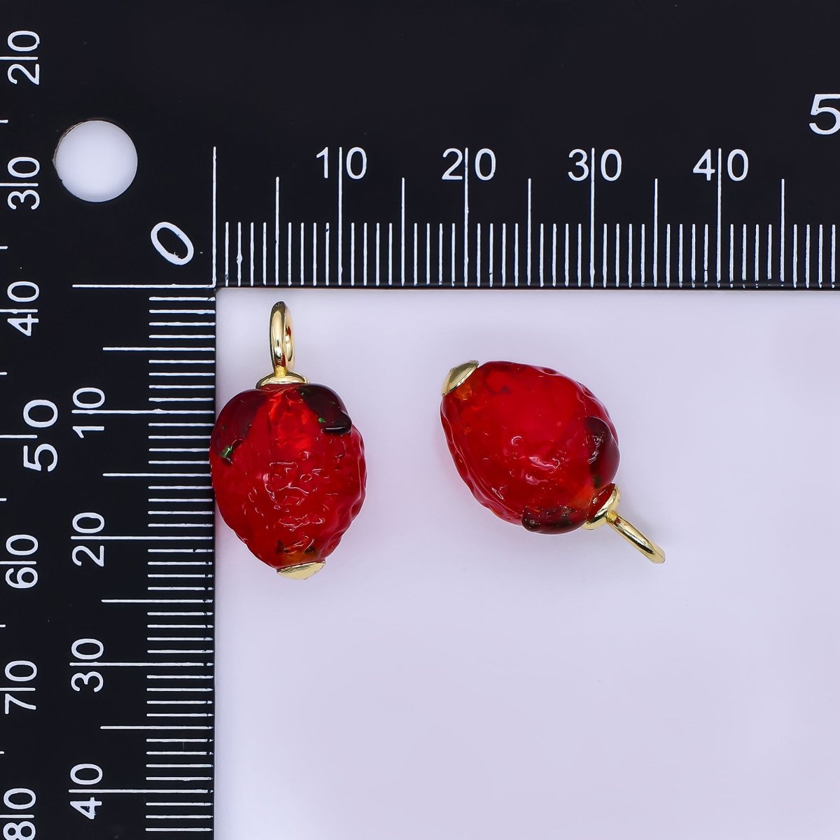 24K Gold Filled 23mm Glass Art Red Kiss Strawberry Charm | D037 - DLUXCA
