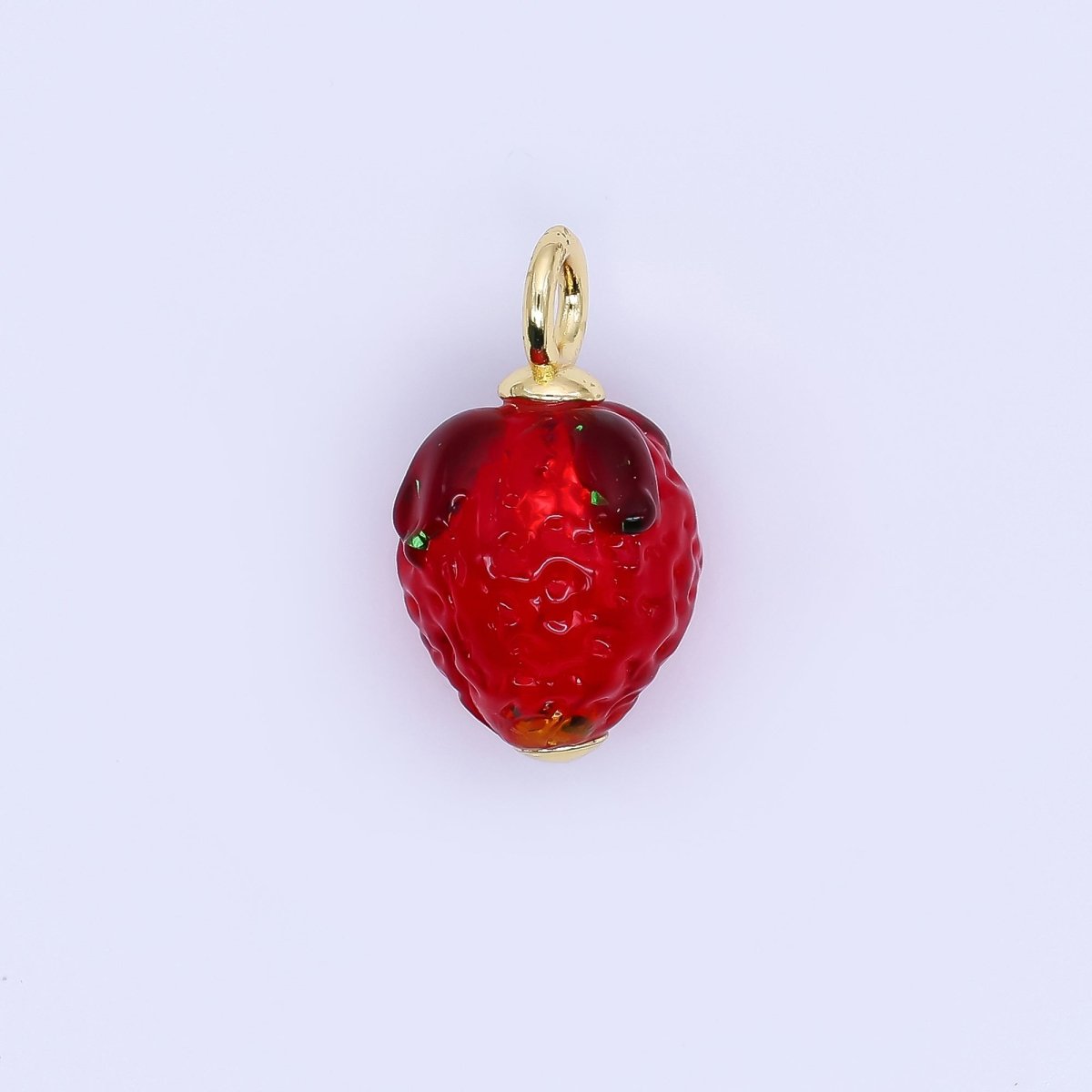 24K Gold Filled 23mm Glass Art Red Kiss Strawberry Charm | D037 - DLUXCA