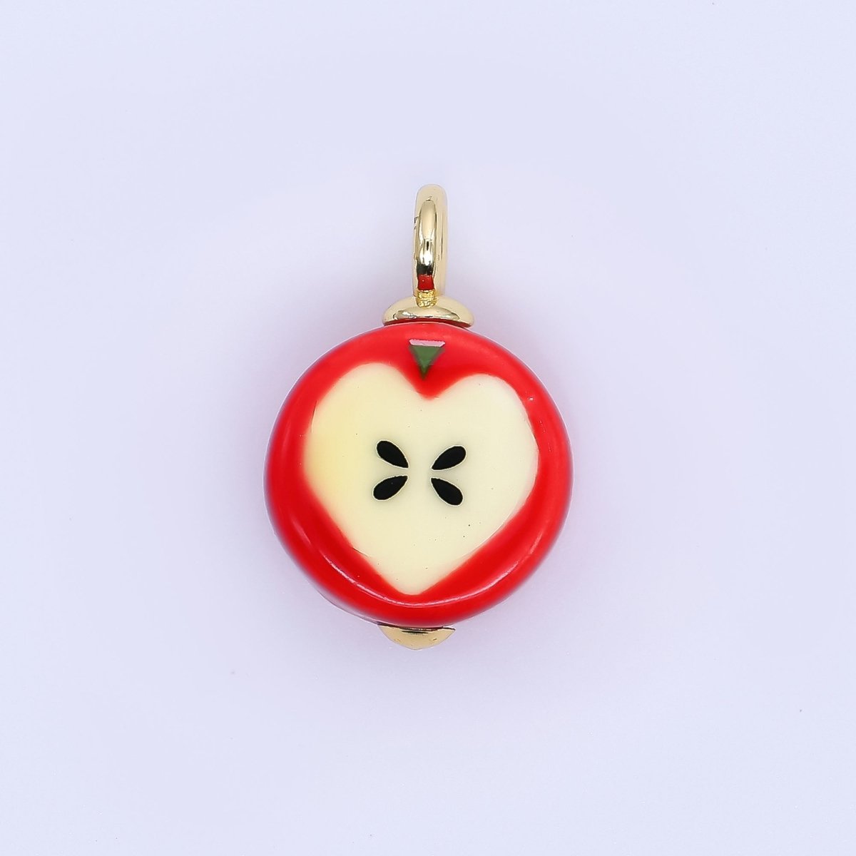 24K Gold Filled 23mm Glass Red Apple Core Dainty Charm | E793 - DLUXCA