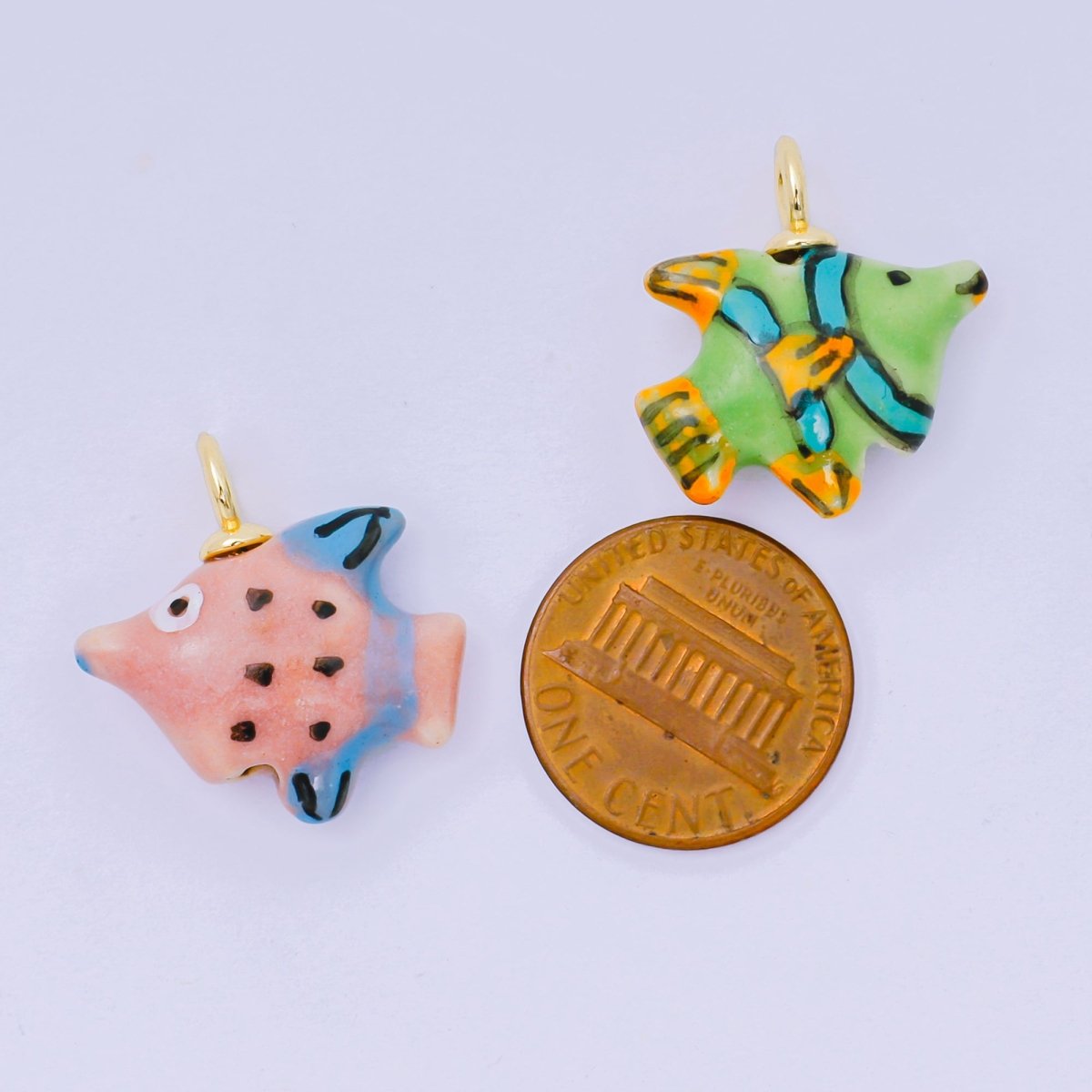 24K Gold Filled 23mm Handmade Ceramic Colorful Under the Sea Fish Animals Charm | AF1506 AF1508 - DLUXCA