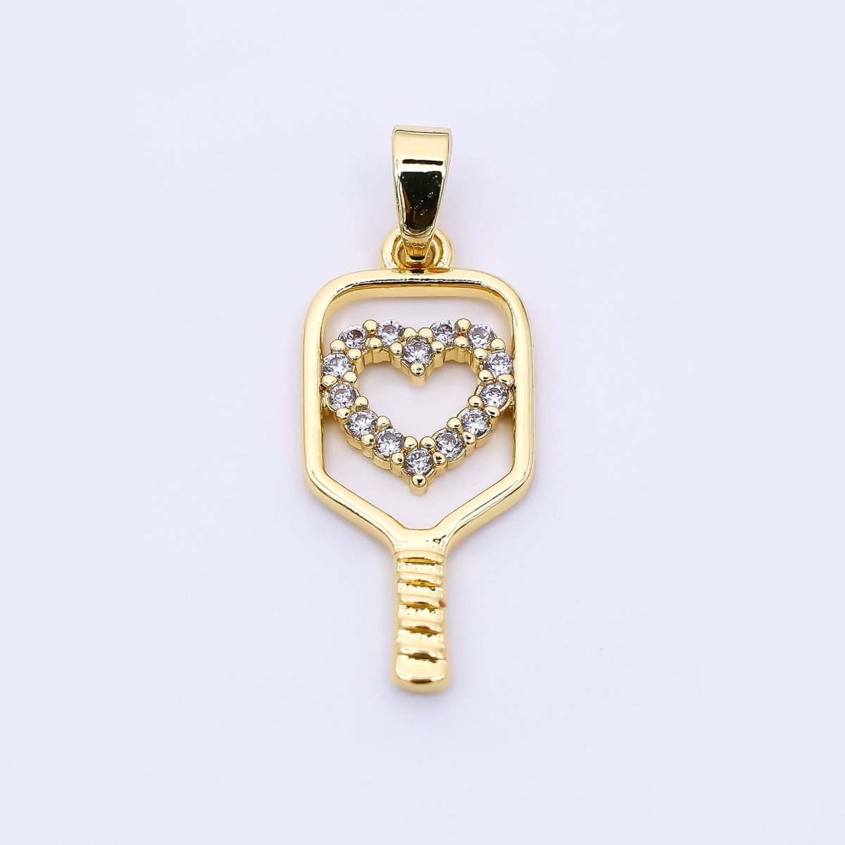 24K Gold Filled 23mm Micro Paved CZ Heart for Paddle Sport Charm | AH - 475 - DLUXCA