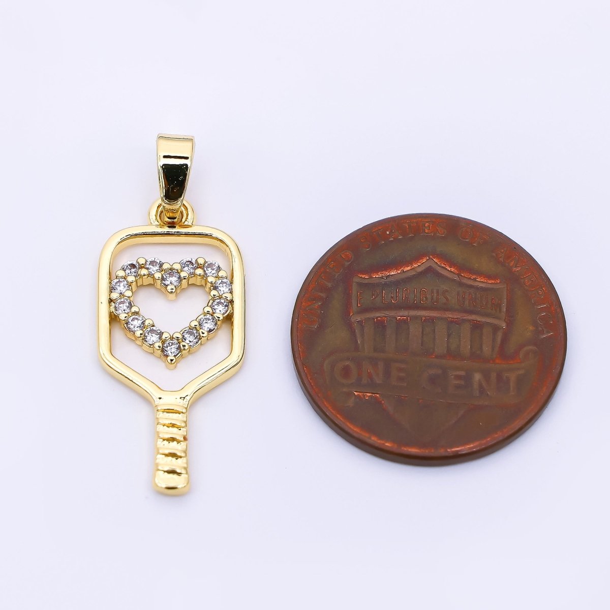 24K Gold Filled 23mm Micro Paved CZ Heart for Paddle Sport Charm | AH - 475 - DLUXCA