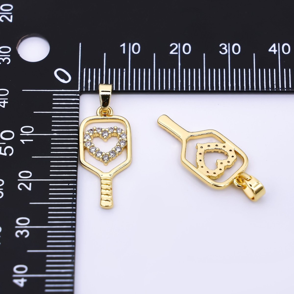 24K Gold Filled 23mm Micro Paved CZ Heart for Paddle Sport Charm | AH - 475 - DLUXCA
