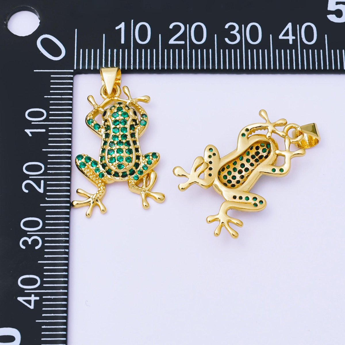 24K Gold Filled 24mm Green Micro Paved CZ Frog Pendant | AA1622 - DLUXCA