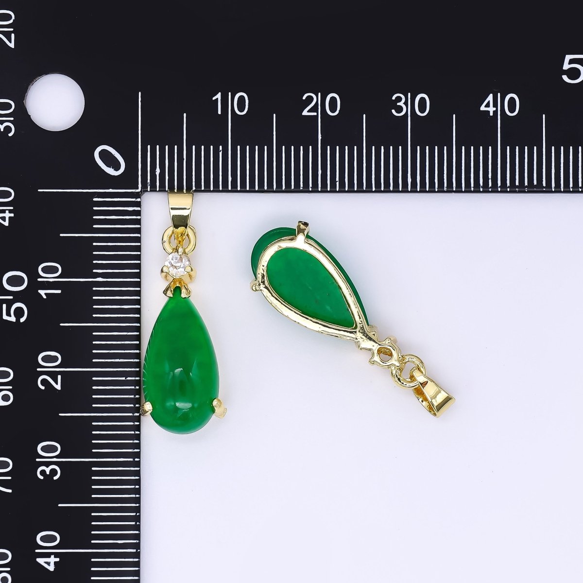 24K Gold Filled 24mm Micro Paved CZ Natural Gemstone Jade Charm Teardrop Pendant | AA - 1591 - DLUXCA