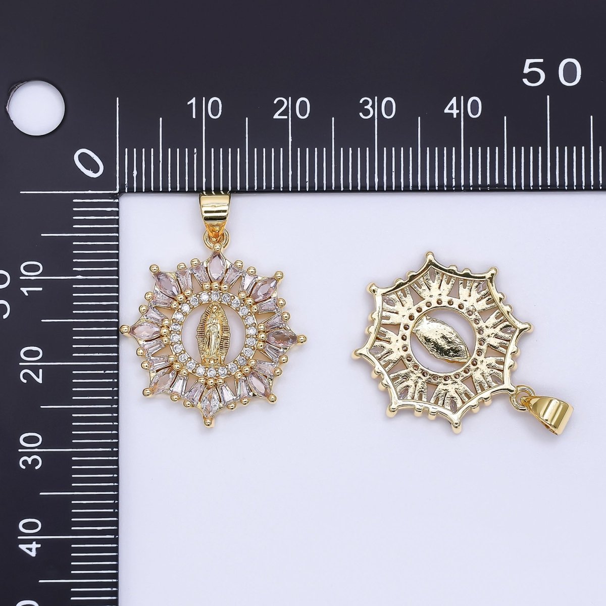24K Gold Filled 24mm Mixed Cut CZ Lady Guadalupe Virgin Mary Pendant | AH - 461 - DLUXCA