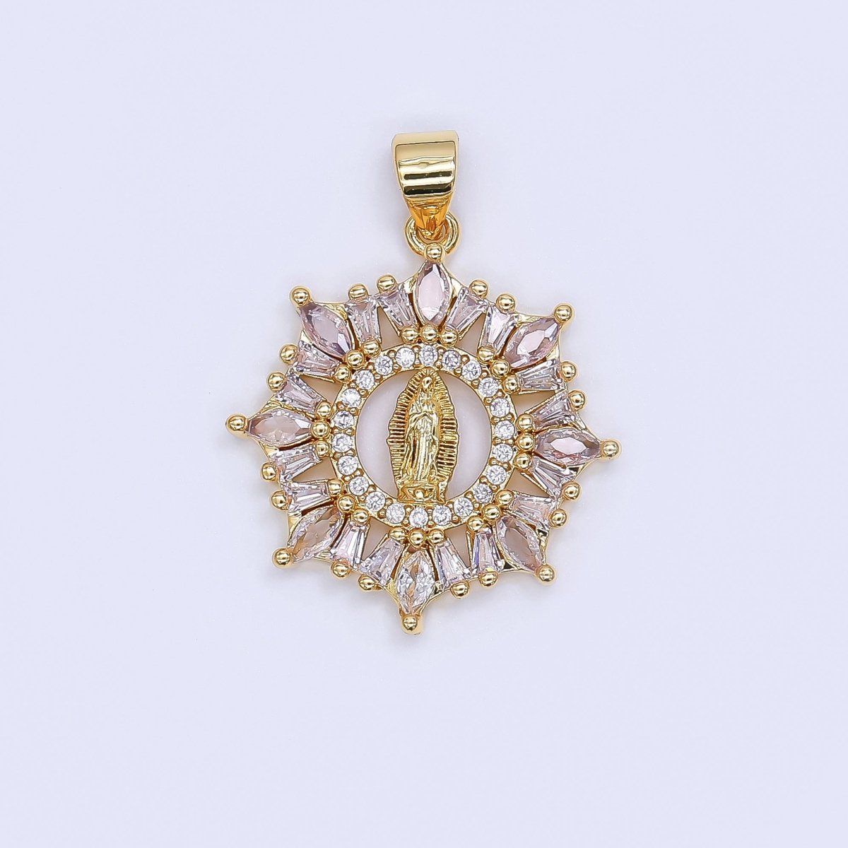24K Gold Filled 24mm Mixed Cut CZ Lady Guadalupe Virgin Mary Pendant | AH - 461 - DLUXCA