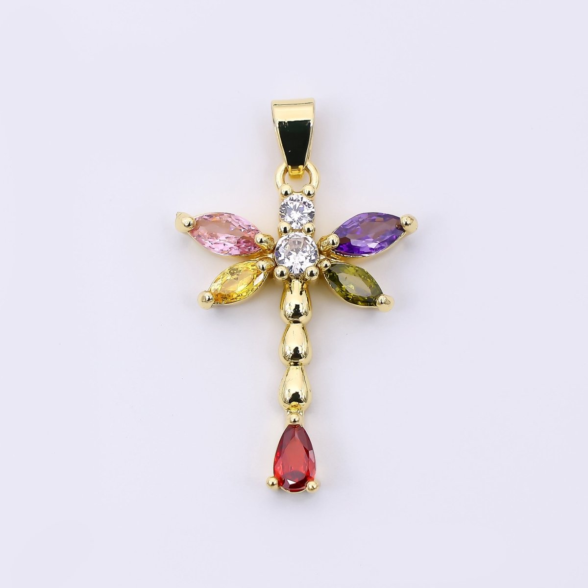 24K Gold Filled 24mm Multicolor CZ Moon Bugs Firefly Pendant | AH - 540 - DLUXCA