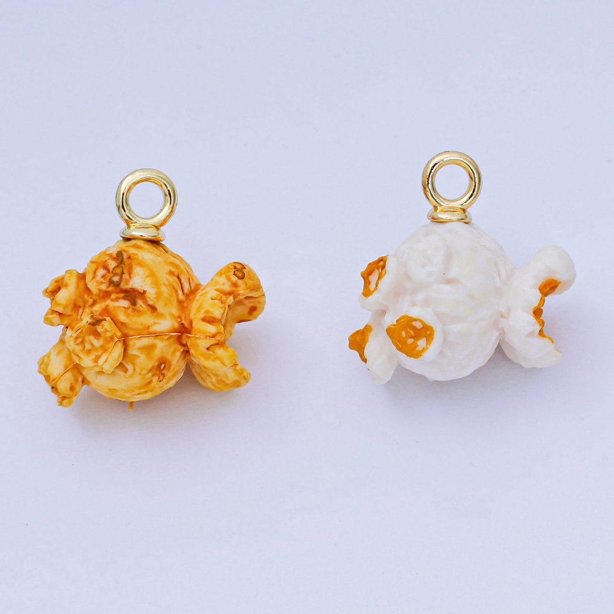 24K Gold Filled 24mm Resin Art 3D Popcorn Snack Movie Charm in Yellow & White | AH - 649 AH - 650 - DLUXCA