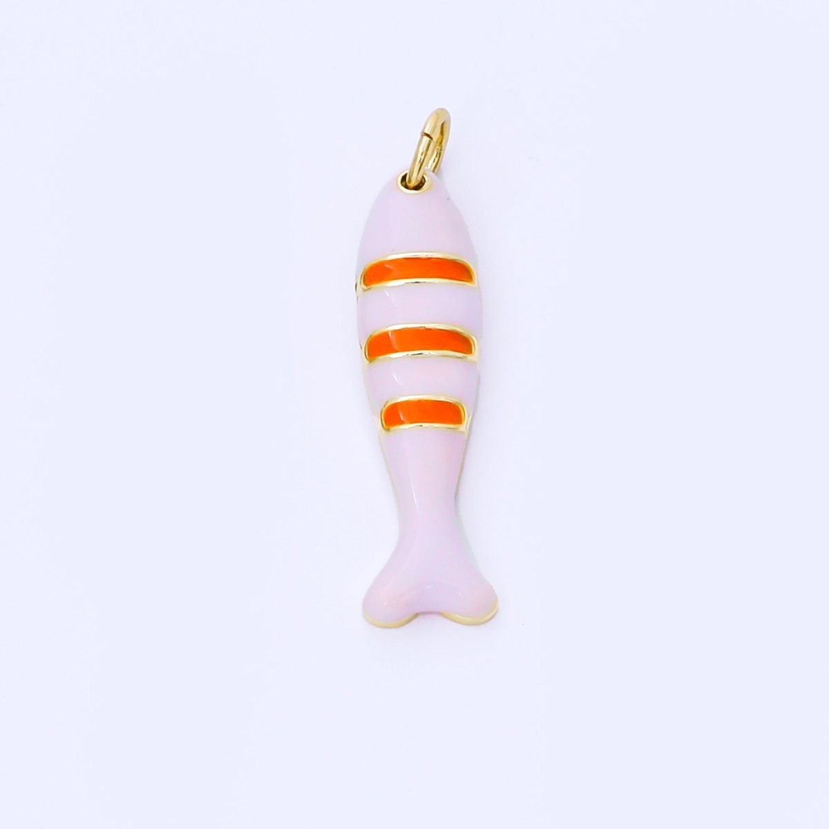 24K Gold Filled 24mm Teal, Orange, Purple Enamel Stripes Sea Creature Sardine Fish Charm | AF1502 AF1503 - DLUXCA