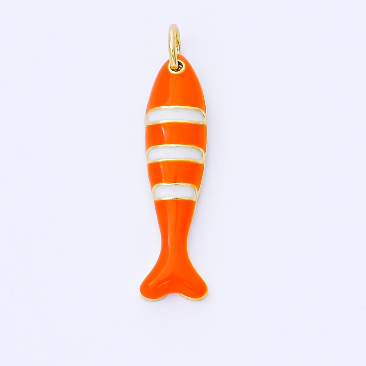 24K Gold Filled 24mm Teal, Orange, Purple Enamel Stripes Sea Creature Sardine Fish Charm | AF1502 AF1503 - DLUXCA