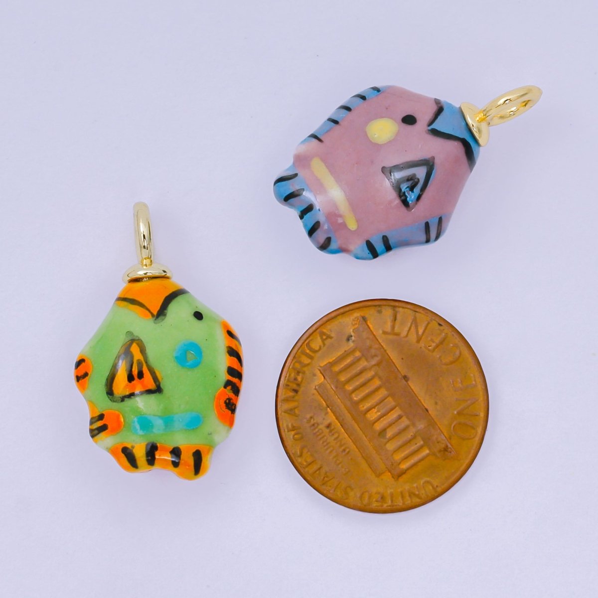 24K Gold Filled 25.5mm Handmade Ceramic Colorful Puffy Adorable Fish Animals Charm | AF1515 AF1516 - DLUXCA