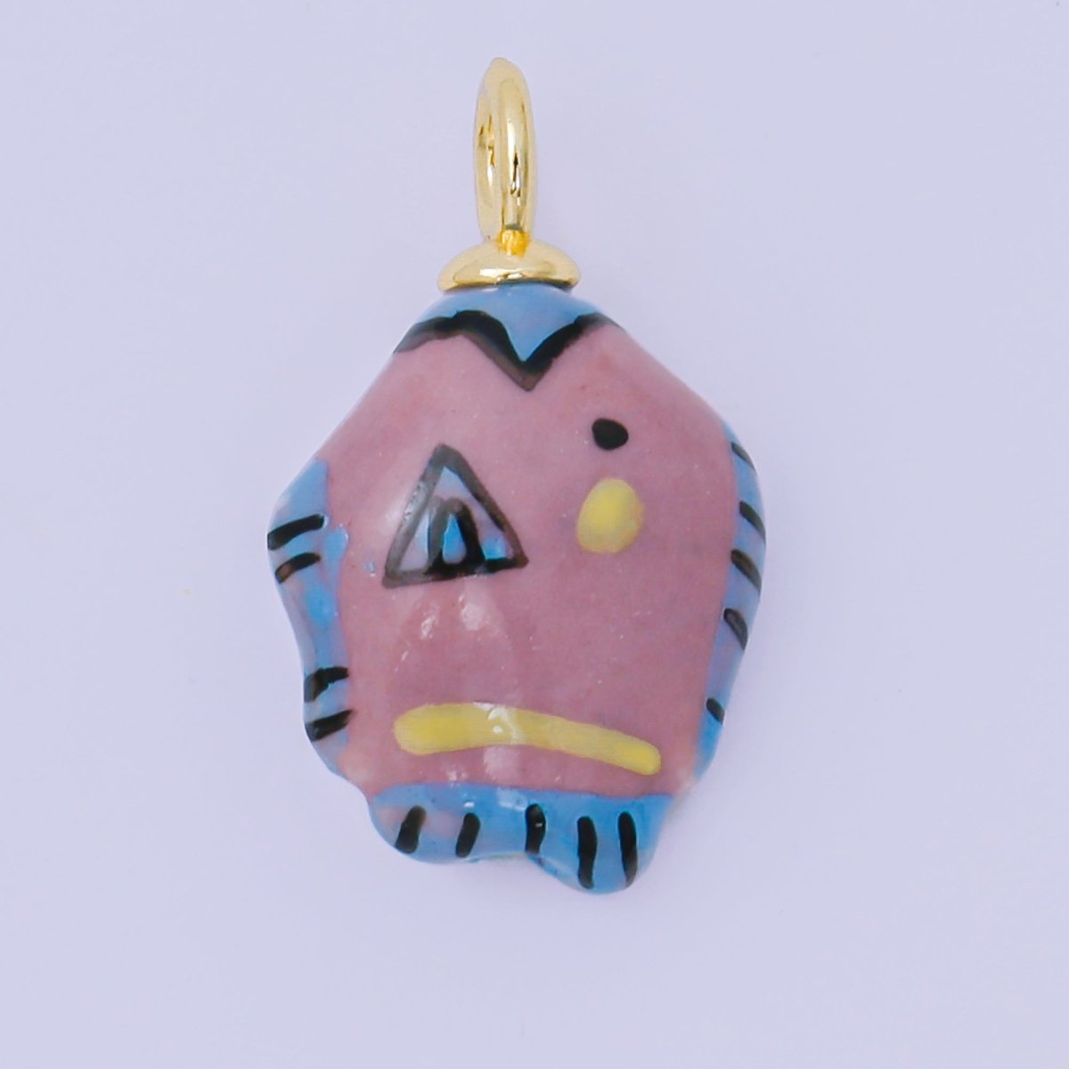 24K Gold Filled 25.5mm Handmade Ceramic Colorful Puffy Adorable Fish Animals Charm | AF1515 AF1516 - DLUXCA
