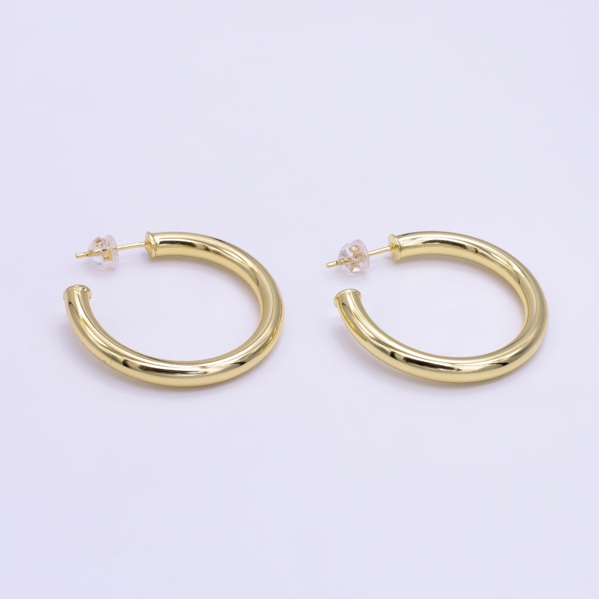 24K Gold Filled 25mm, 35mm Minimalist C - Shaped Hoop Earrings | Q266 Q267 - DLUXCA