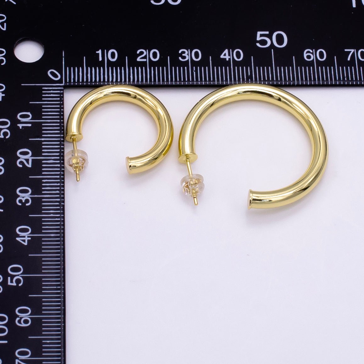 24K Gold Filled 25mm, 35mm Minimalist C - Shaped Hoop Earrings | Q266 Q267 - DLUXCA