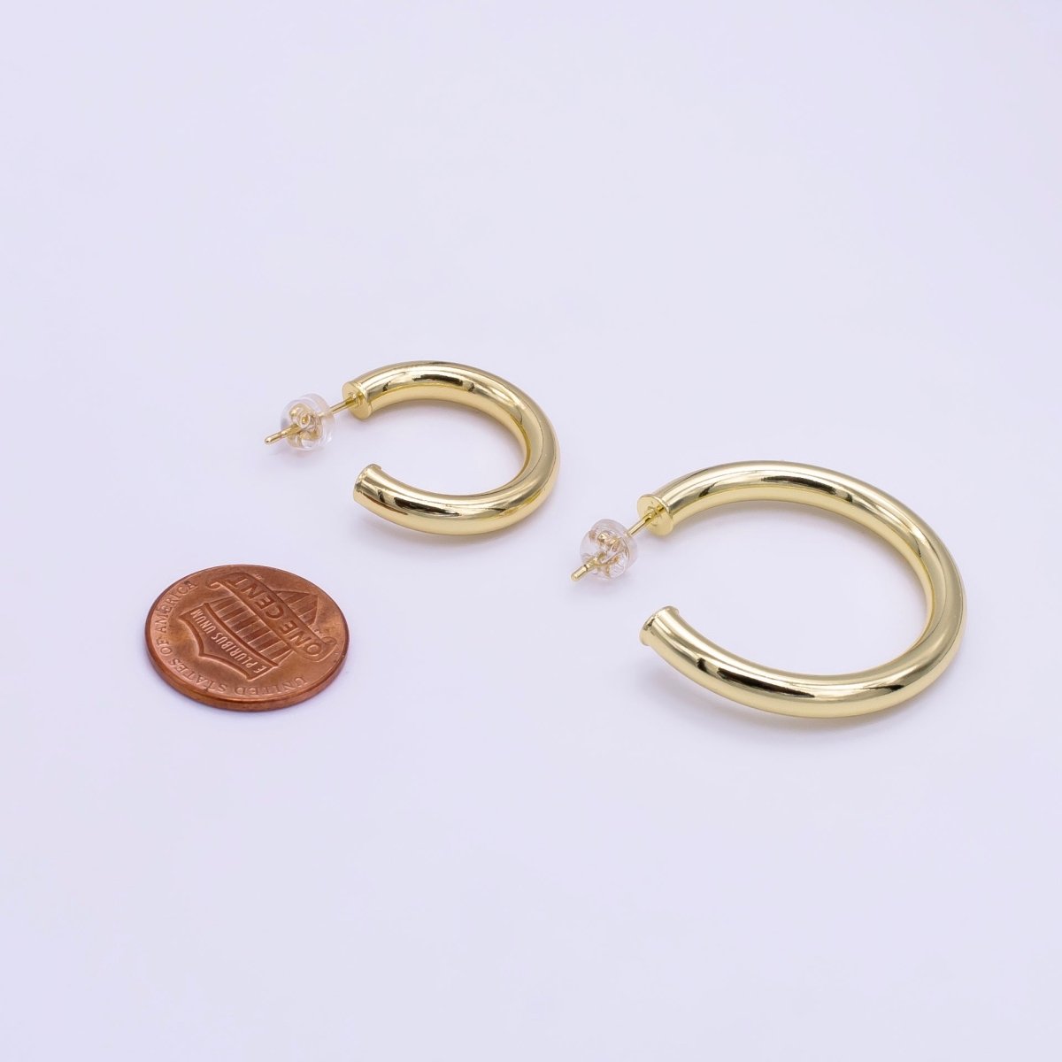 24K Gold Filled 25mm, 35mm Minimalist C - Shaped Hoop Earrings | Q266 Q267 - DLUXCA