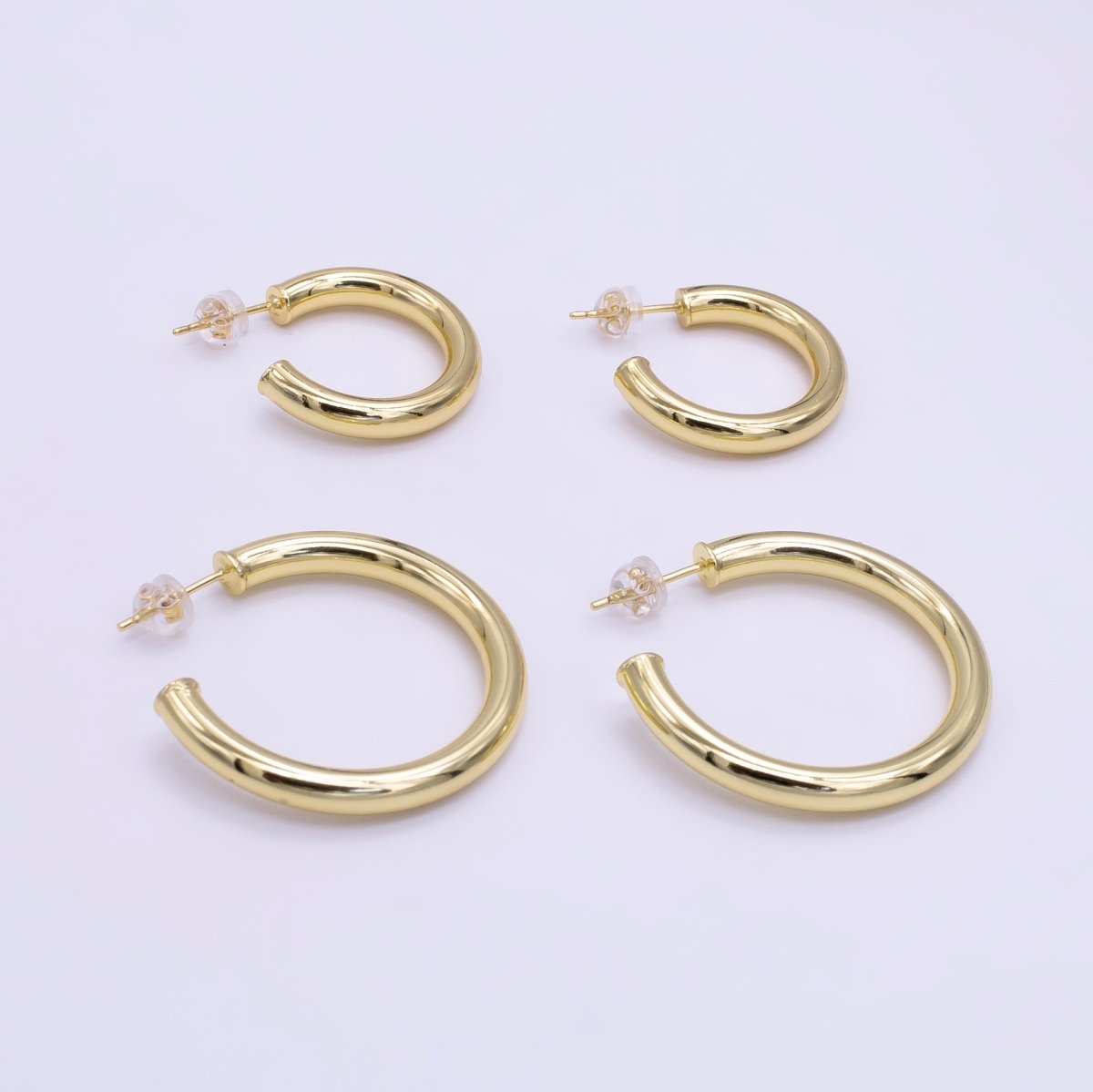 24K Gold Filled 25mm, 35mm Minimalist C - Shaped Hoop Earrings | Q266 Q267 - DLUXCA