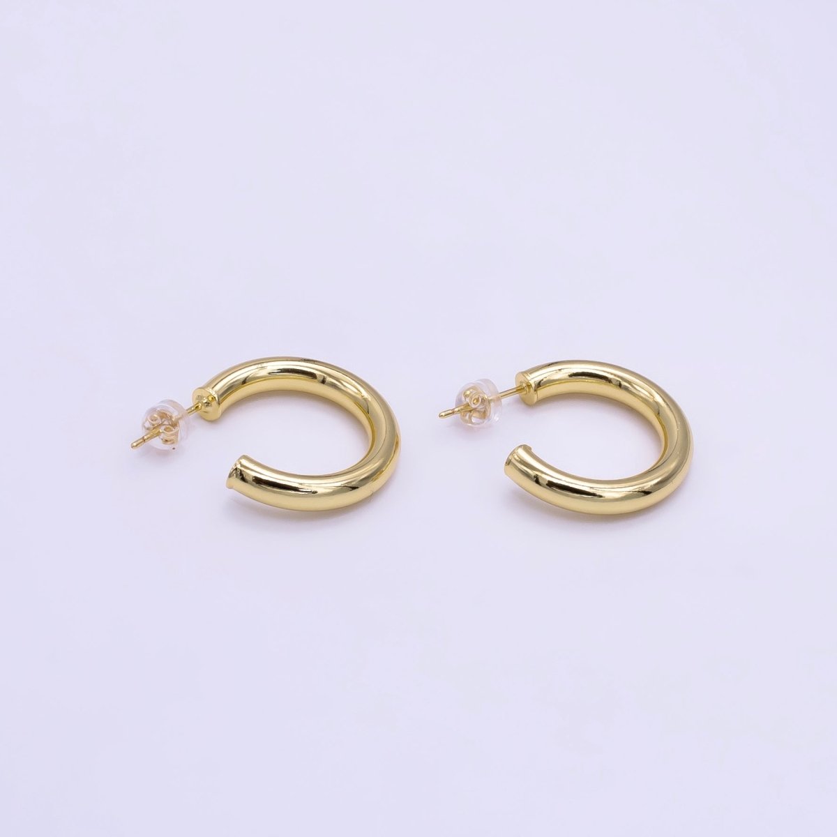 24K Gold Filled 25mm, 35mm Minimalist C - Shaped Hoop Earrings | Q266 Q267 - DLUXCA