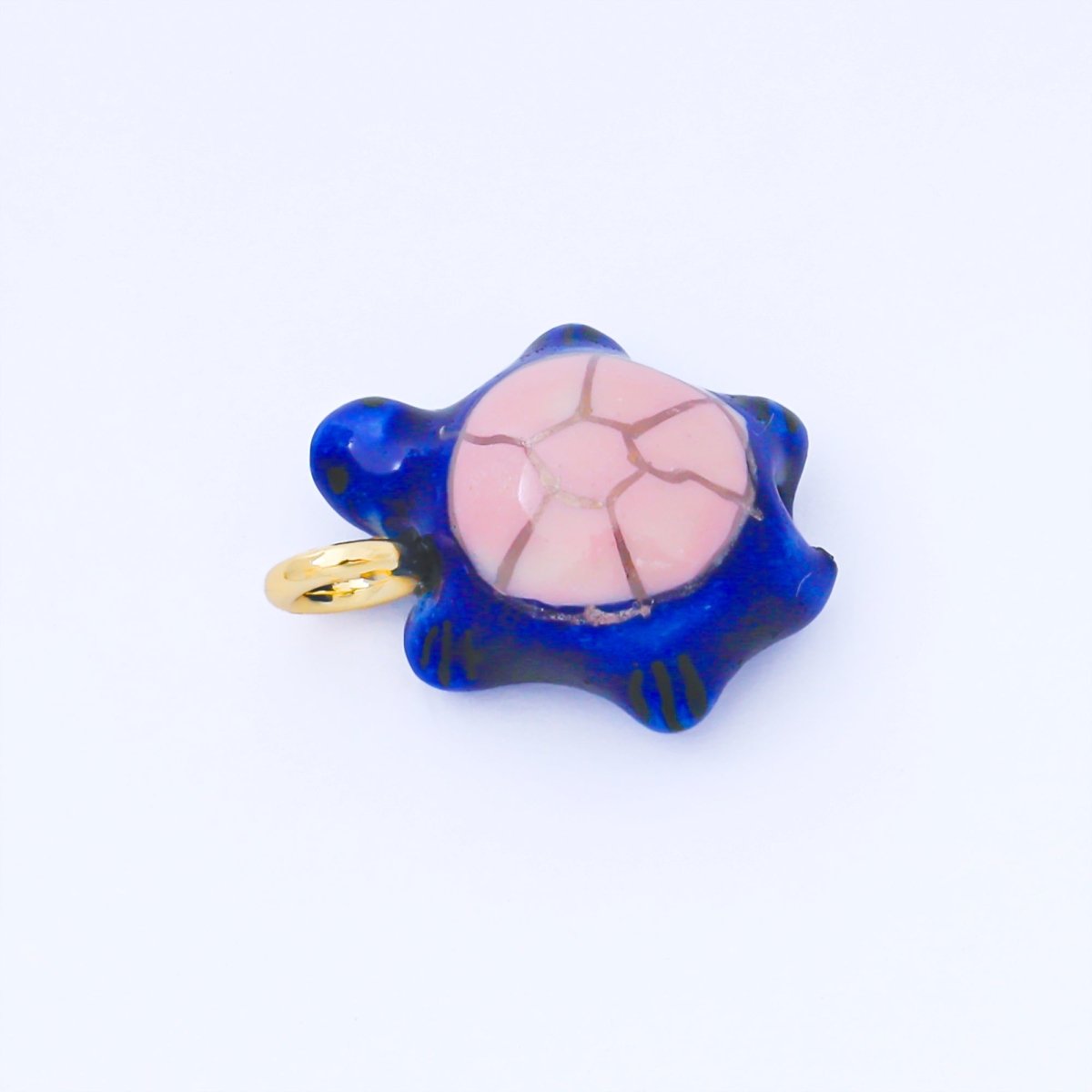 24K Gold Filled 25mm Blue, Red, Pink Sea Ceramic Turtle Animals Charm | AF1522 - AF1524 - DLUXCA