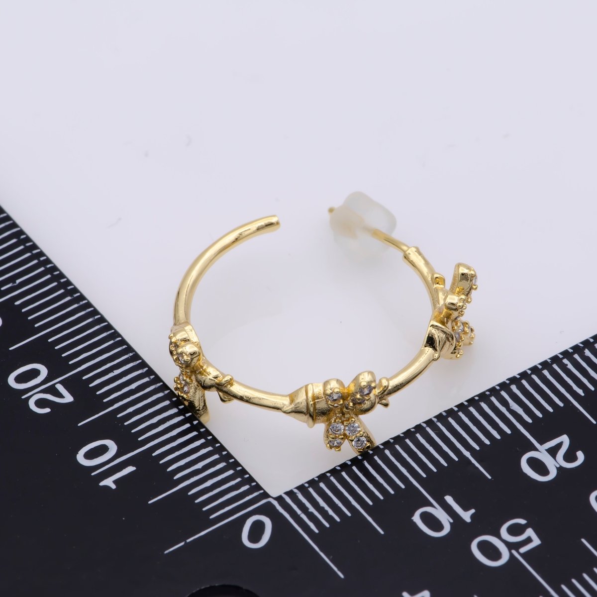 24K Gold Filled 25mm Bumble Queen Bee Micro Paved CZ C - Shaped Hoop Earrings | AB1212 - DLUXCA