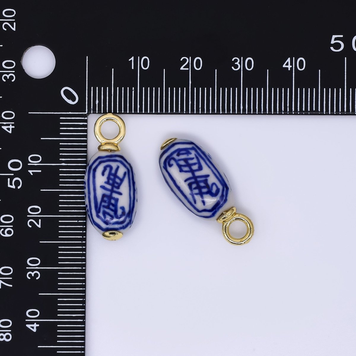 24K Gold Filled 25mm Ceramic Art Enamel Traditional Chinese Porcelain Charm | AH - 627 - DLUXCA