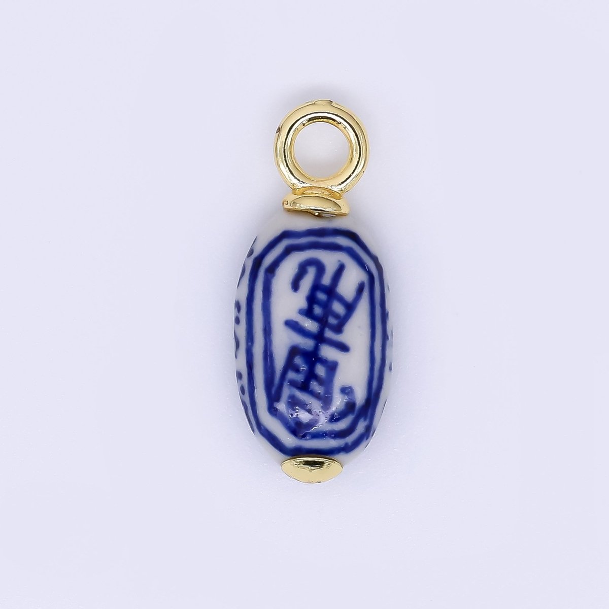 24K Gold Filled 25mm Ceramic Art Enamel Traditional Chinese Porcelain Charm | AH - 627 - DLUXCA