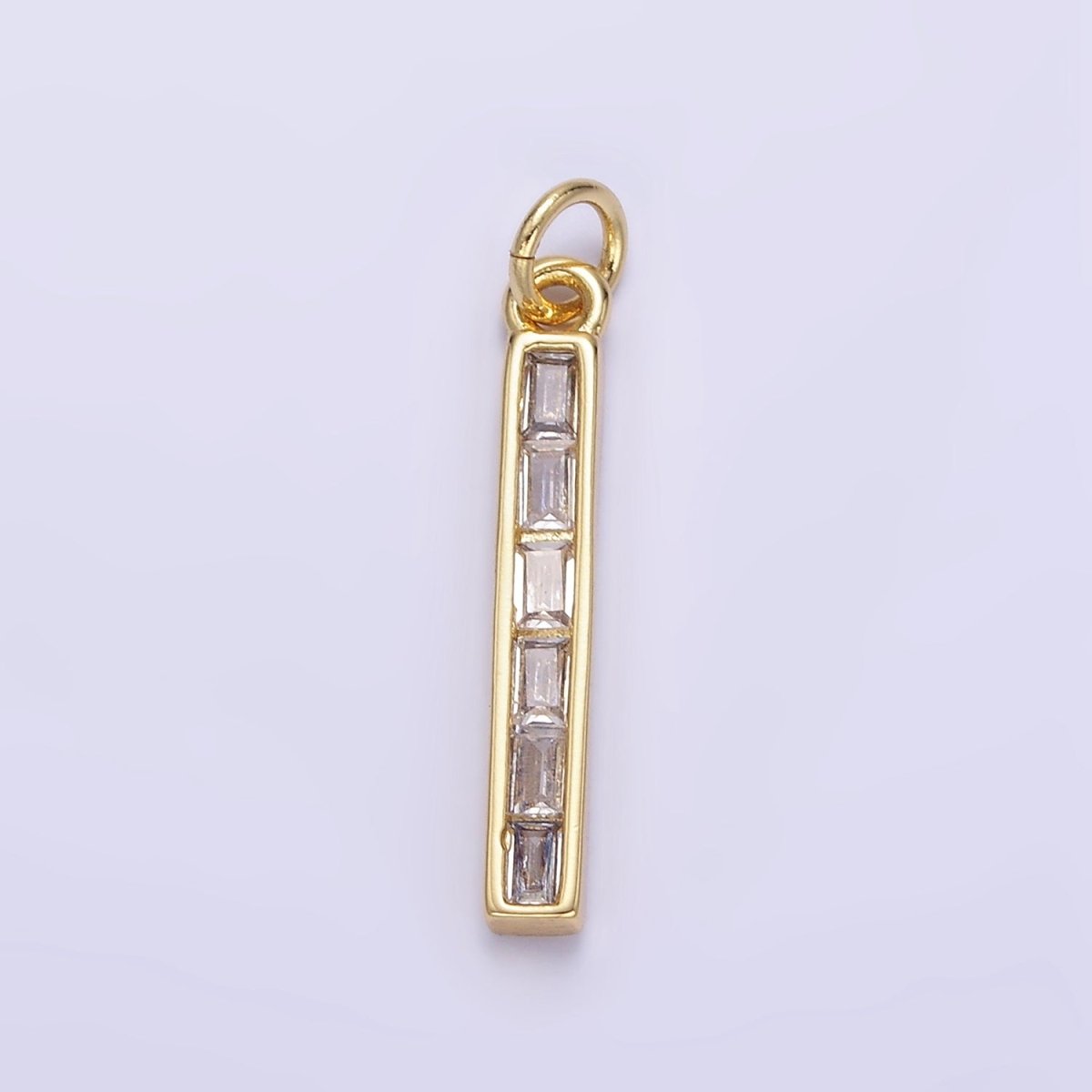 24K Gold Filled 25mm Clear Baguette CZ Linear Bar Charm | E348 - DLUXCA